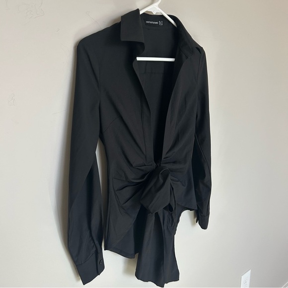 Women’s Black Pretty Little Thing Tie Front Shirt, Size 2 - Picture 2 of 7
